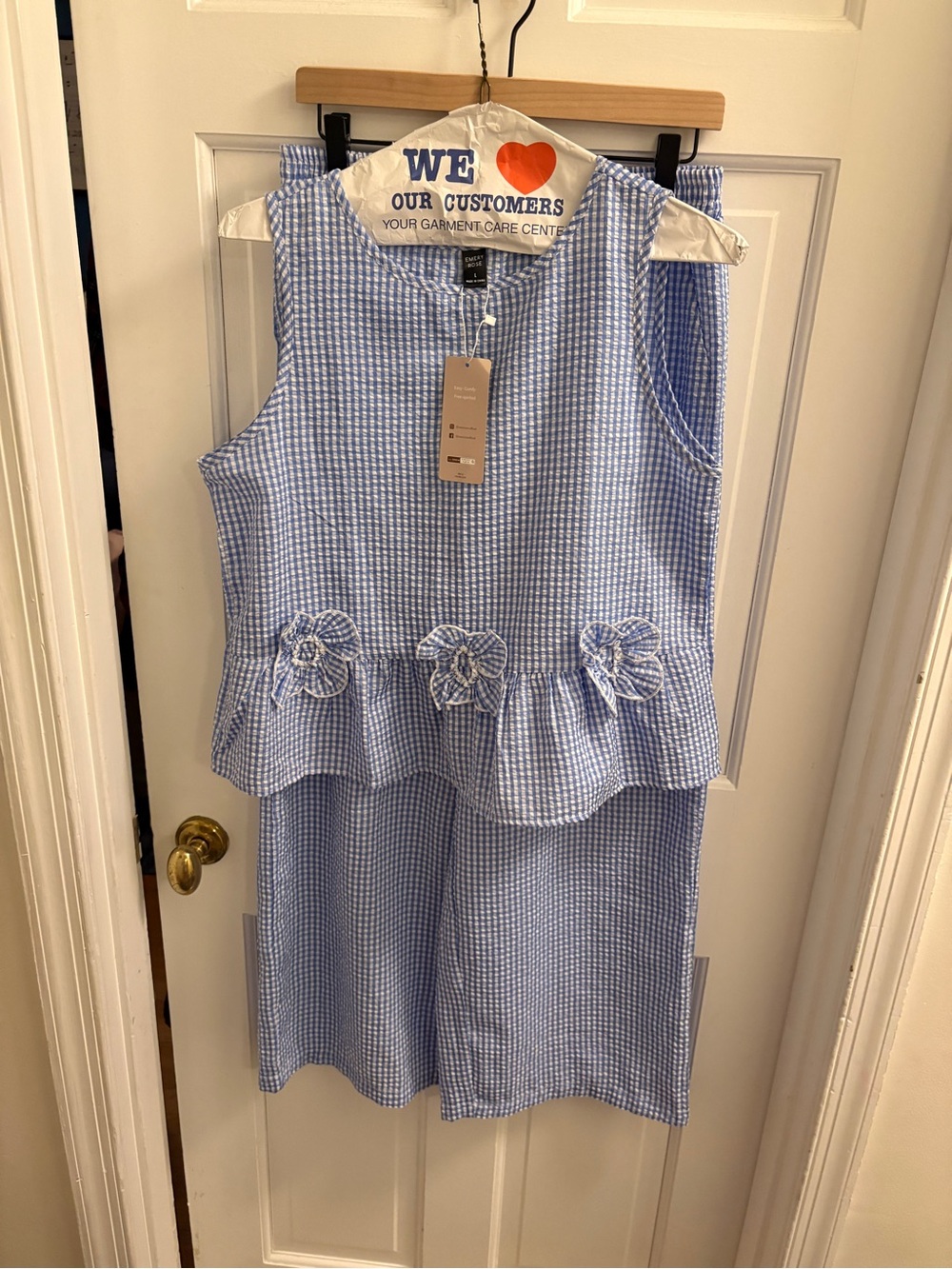 NWT Blue Gingham Peplum Set